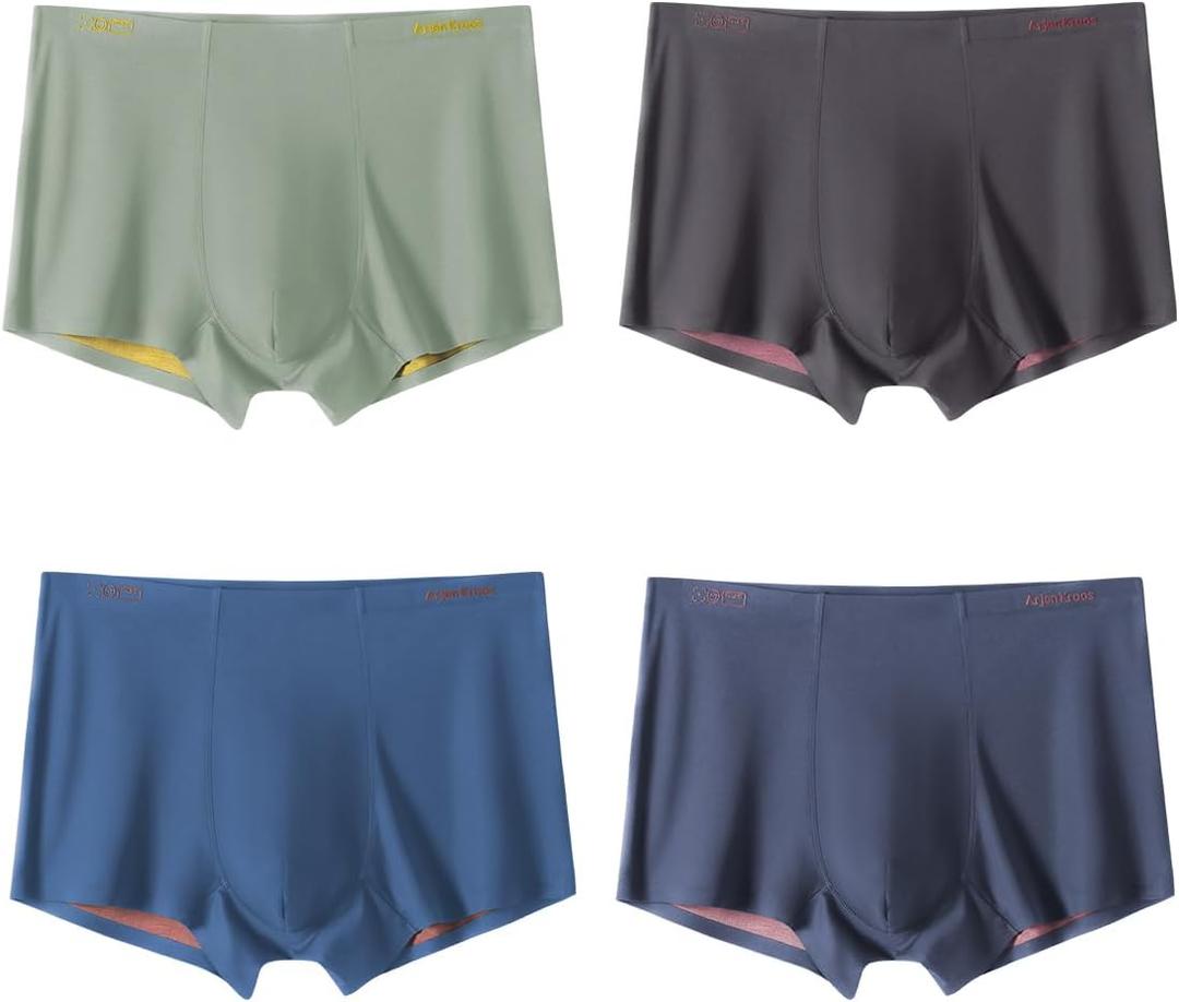Arjen Kroos Mens Ice Silk Underwear Seamless Trunk Boxers Briefs with Pouch Double Sided Breathable Short Leg Underpants (XX-Large)