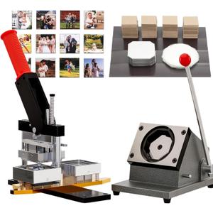 2X2inch Square Fridge Photo Magnet Maker Machine, DIY Button Press Maker Kit with Paper Cutter+100pcs Supplies