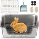 Rabbit Litter Box, Extra Large Bunny Litter Box with 304 Stainless Steel Sifting Tray & Hooks, Rabbit Litter Box, Easy to Clean and Odor Control (17.7"  13.8"  5.9")