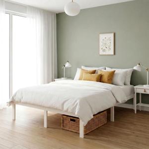 14 in Bamboo Platform Bed Frame with Tall Headboard, Queen