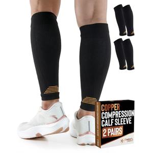 Doctor's Select 2 Pairs Copper Calf Compression Sleeve - Compression Calf Sleeves Men, Compression Sleeves for Men Leg, Shin Splint Compression Sleeve, Black with Copper