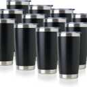 DOMICARE 20oz Stainless Steel Tumbler Bulk with Lid, Double Wall Vacuum Insulated Travel Mug, Powder Coated Coffee Cup, Powder Black, 12 Pack