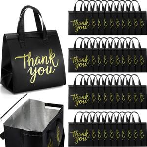 Aliceset 80 Pcs Thank You Insulated Bags for Food Delivery Bulk 9. 5 x 9. 5 x 6 Inch Take Away Bags Thermal Insulation Bag for Hot Cold Food Coffee Milk Seafood Pizza Catering Restaurant Grocery