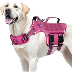 Dog Harness for Large Dogs Heavy Duty, No Pull Tactical Dog Harness with Molle System, Easy On and Off Service Dog Vest, Breathable Padded, Adjustable Reflective Pet Vest for Walking Hiking Training (L(Neck:18-24",Chest:25-36"),45-80 lbs, Pink)