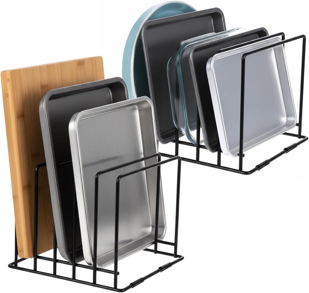 2-Pack Steel Cutting Board Organizer, Bakeware Organizer Rack, 5-Slot Baking Sheet Organizer Rack for Kitchen Storage, for Cutting Boards, Cookie Sheets, and Baking Pans, 8.7" x 7.4" x 6.3"