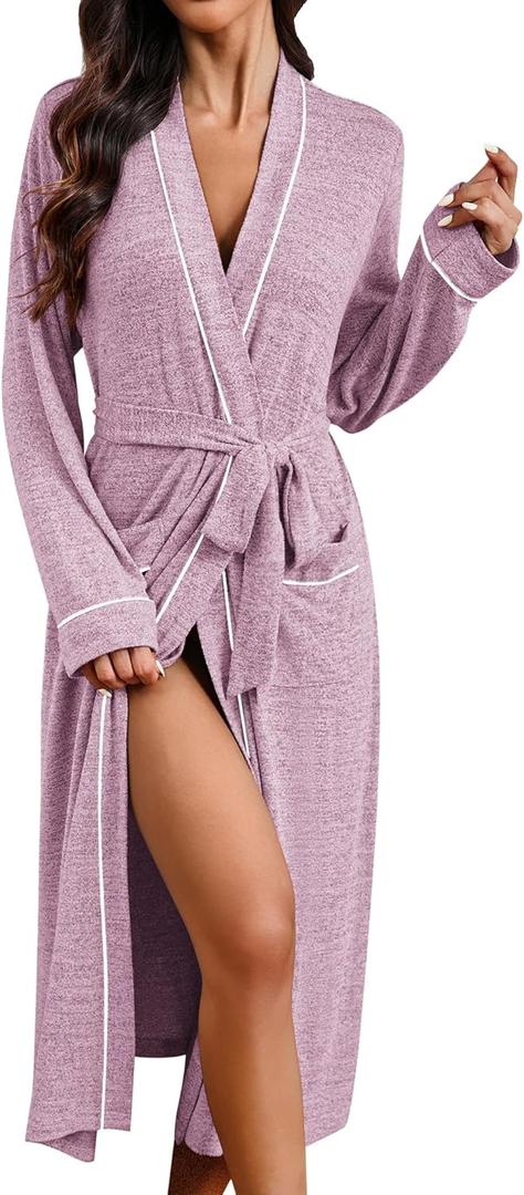 Ekouaer Womens Robe Long Bathrobe Lightweight Soft Knit Kimono Robes Ladies Casual Sleepwear S-3XL (Purple)