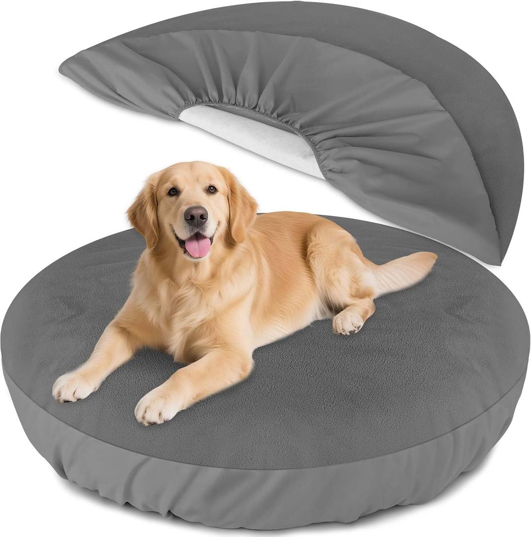 Dog Bed Covers Replacement Washable Waterproof Round Bed Protector for Donut Bed & Dog Couch, Gray 36 Inch
