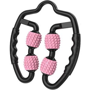 4 Wheels Foam Roller Muscle Massager for Leg Neck Hand Arm,Trigger Point Muscle Relax Massager Indoor Sports Yoga Bodybuilding Equipment (Pink)