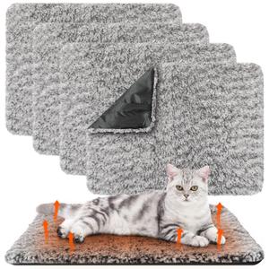 Drydiet 4 Pack Self Warming Cat Pads Self Heating Cat Mat Washable Homeless Dogs Thermal Pads Kennel Pad Reflects Body Heat Warm Crate Bed Mat for Indoor Outdoor Pet(Gray,16 x 20 Inch)