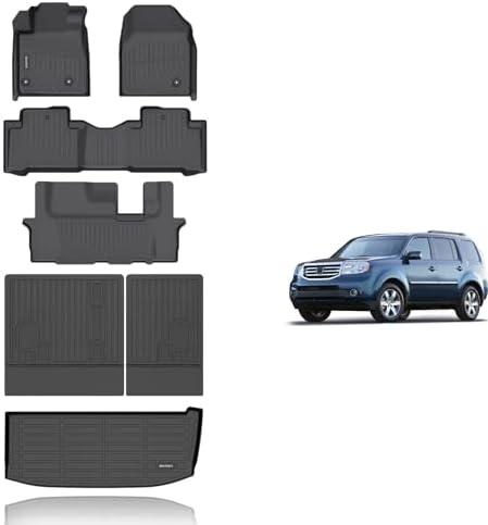 KELCSEECS Floor Mats & Cargo Liner with SeatBack Custom for 2009-2015 Honda Pilot,All Weather Protection TPE Floor Liners Front& Rear Row Full Set Honda Pilot Accessories Black