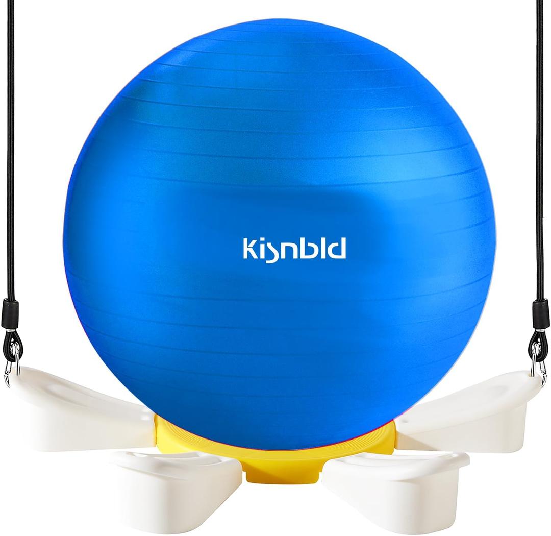 Exercise Ball, Daisy Shaped Yoga Ball Base with Resistance Bands for Stability, Yoga, Balance & Preganancy, Anti-Burst Ball Chair for Office, Home & Gym(65cm/22in) (Blue Set)