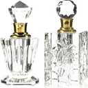 Okuna Outpost Crystal Glass Perfume Bottle Set - Refillable Perfume Bottles for Fragrance & Oils - Boudoir Props - Pack of 2, Transparent Glass, Round