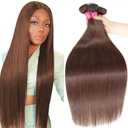 YISEA Straight Human Hair Bundles Brown #4 Color Straight 3 Bundles (16 18 20Inch) 100% Unprocessed Hair 12A Brazilian Virgin Chocolate Brown Human Hair Bundles