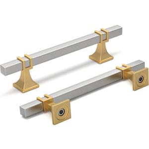 Homdiy 12 Pack 5 Inch(128 mm) Hole Centers Brushed Nickel and Gold Cabinet Pulls Silver and Gold Cabinet Handles Zinc Alloy Brushed Nickel and Brass Dresser Drawer Pulls Kitchen Drawer Handles