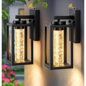 VIANIS 2 Pack Exterior Garage Lighting Fixtures Wall Mount, Modern Black Outdoor Porch Lights for House with Crystal Bubble Glass, 100% Aluminum Built-in 10W LED Outdoor Wall Sconce Lights Lantern