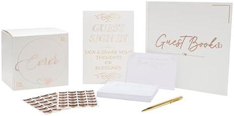 Wedding Guest Book Set – 6 Pieces | Premium Linen Guestbook with 100 Pages, Memory Cards, Pen, Card Box, Stickers – Elegant Wedding Decor for Special Events