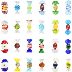 24 Pcs Vintage Glass Candy Handmade Glass Sweets Ornament for Home Party Wedding Festival Decorations Gifts