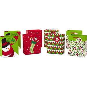 Hallmark 6" Small Christmas Gift Bag Bundle, Festive Holiday (Pack of 8, 4 Designs)