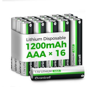 16-Pack 1350mAh Lithium AAA Batteries | 1.5V for Blink Cameras, Smart Locks, Alarms & Tech Devices | 10-Year Life, Leak-Proof, Extreme-Temp Resistant (Non-Rechargeable)