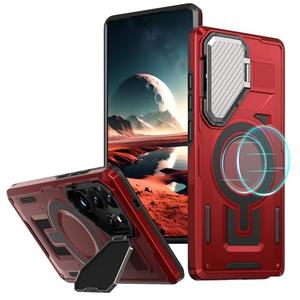 Haeuorey for Samsung Galaxy S25 Ultra Case with Camera Cover & Stand [Compatible with MagSafe] [Built-in Kickstand] [Military-Grade Protection] Heavy Duty Magnetic Phone Case Red
