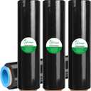 18" x 1500' Black Plastic Shrink Wrap Roll - 80 Gauge, 500% Stretch Industrial Strength Moving Wrap, Heavy Duty Pallet & Furniture Protection - 4 Roll Bundle Stretch Wrap with Handles