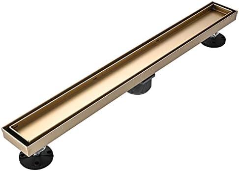 AVSIILE Linear Shower Floor Drain, Brushed Gold 24 Inch 304 Stainless Steel Bathroom Drains Kit, Rectangular Shower Trench Drain with Reversable Tile-in Pattern Drain Cover & Hair Catcher