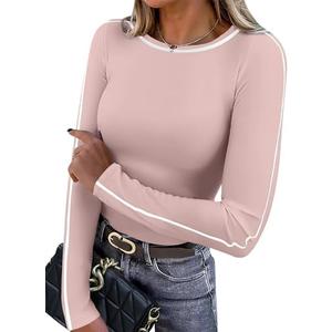 Sampeel Womens Long Sleeve Shirts Basic Going Out Tops Fall Fashion Trendy 2025 Workout Outfits Y2k Clothes, XXL
