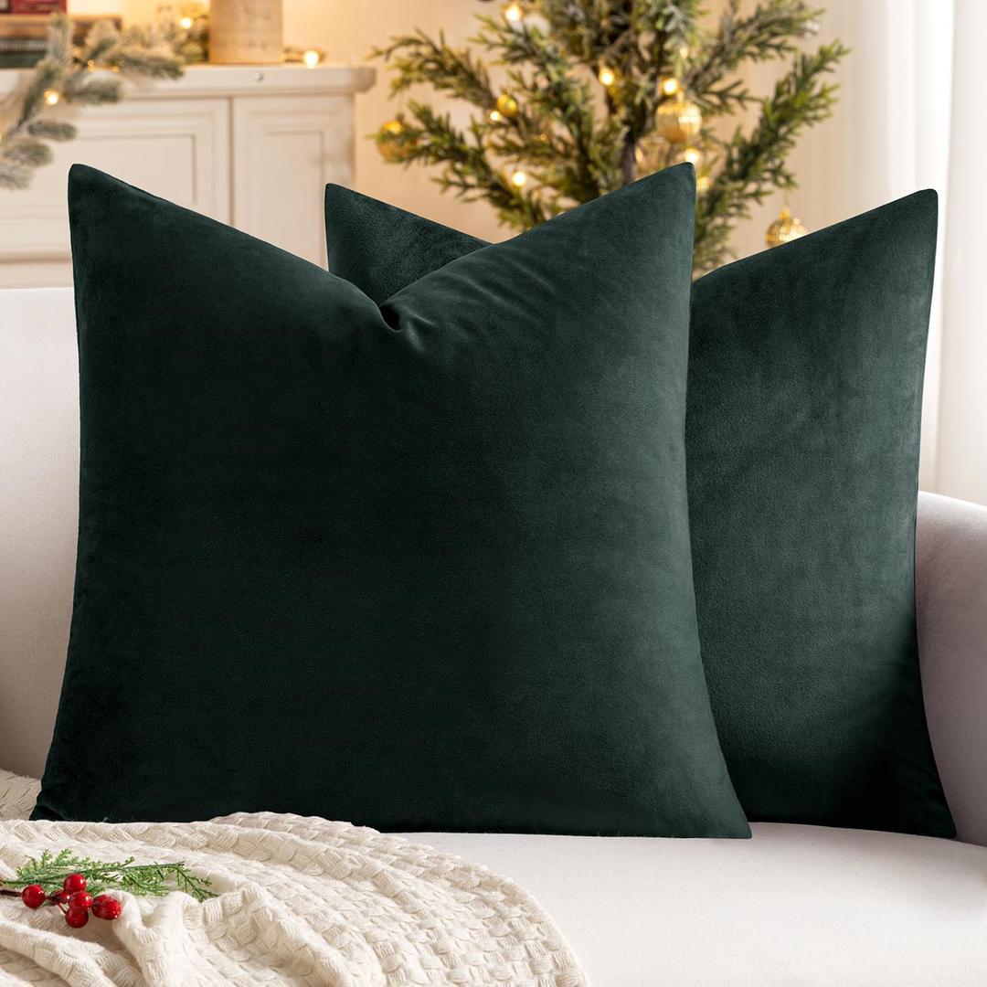 MIULEE Pack of 2 Velvet Soft Solid Decorative Square Throw Pillow Covers Cushion Case for Sofa Bedroom Couch,18x18 Inch Army Green