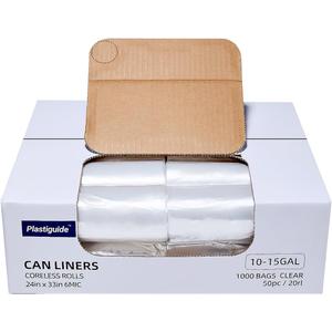 Clear Trash Can Liners, 10-15 Gallon, 24'' x 33'', Wholesale 1000 Count, High Density Garbage Bags for Bathroom, Office, Commercial and Industrial Use