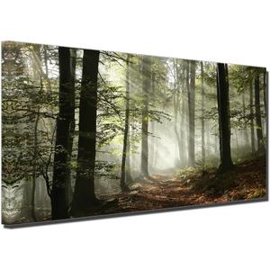 Misty Forest Canvas Wall Art Foggy Mountain Landscape Large Artwork Office Decorations Nature Trees Plant Picture for Meeting Room Lounge Living Room Wall Decor 24x48inch Framed