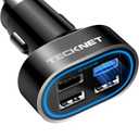 TECKNET USB Car Charger, 54W 4-Port Car USB Charger Multi Port Adapter, QC 3.0 Port Cigarette Lighter Charger, Fast Charging Adapter, Compatible with iPhone 15 Pro Max/15 Plus/15/14/13Dark Black