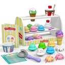 Ice Cream Play Set for Kids - Gifts for 2 3 4 Year Old Girls, Ice Cream Toy Counter Shop Pretend Play Food with Apron, Scoop, Menu, Fake Money, Toys Gifts for Boys Toddlers Ages 2-4 3-5