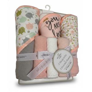 Modern Baby 6 pcs. 3 washcloths 9x9, 3 Hooded Towels 26x30 Elephants & flowers