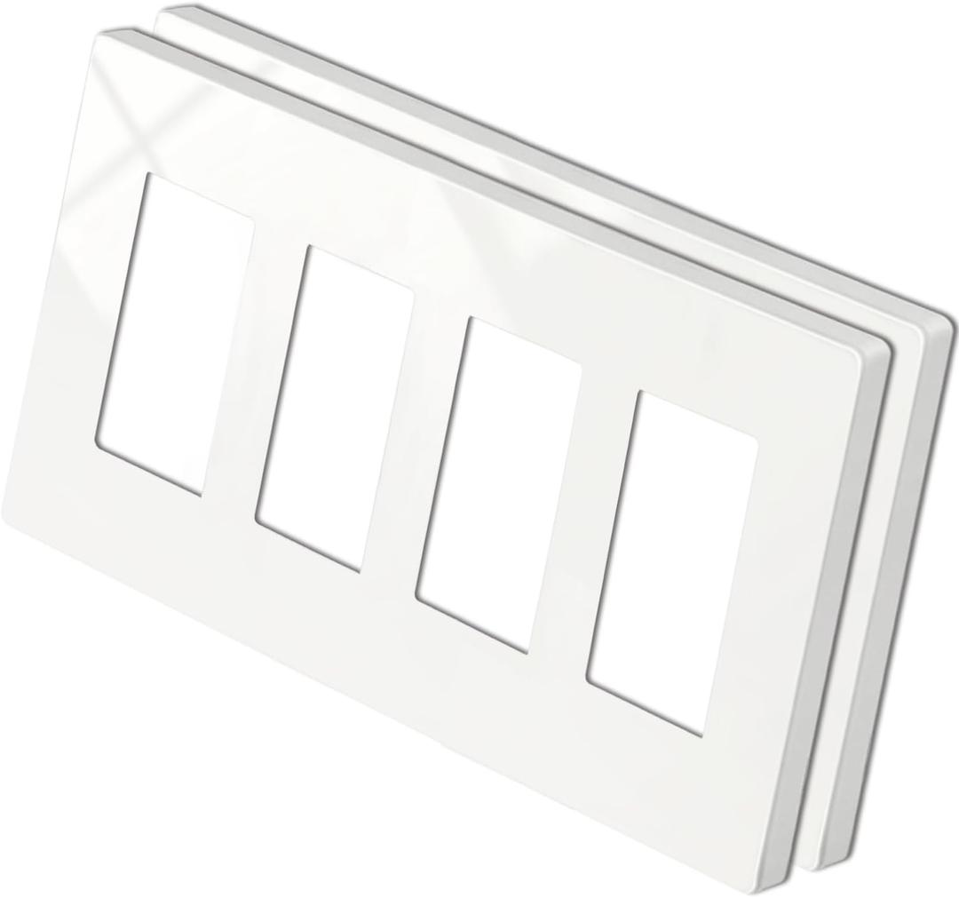BESTTEN 2 Pack 4 Gang Screwless Wall Plate, USWP4 Off White Series, Decorator Outlet Cover, Light Switch Cover, H4.69 x W8.35, Wallplate for Dimmer, USB, GFCI, Receptacle (4 Gang 2PK, Standard Size Off White)
