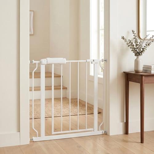 Narrow Baby Gate 24-29" Dog Gate Pressure Mounted Indoor Safety Gate for Stairs, Doorways, Hallways, No Drilling White Metal Pet Gate for Kids & Pets