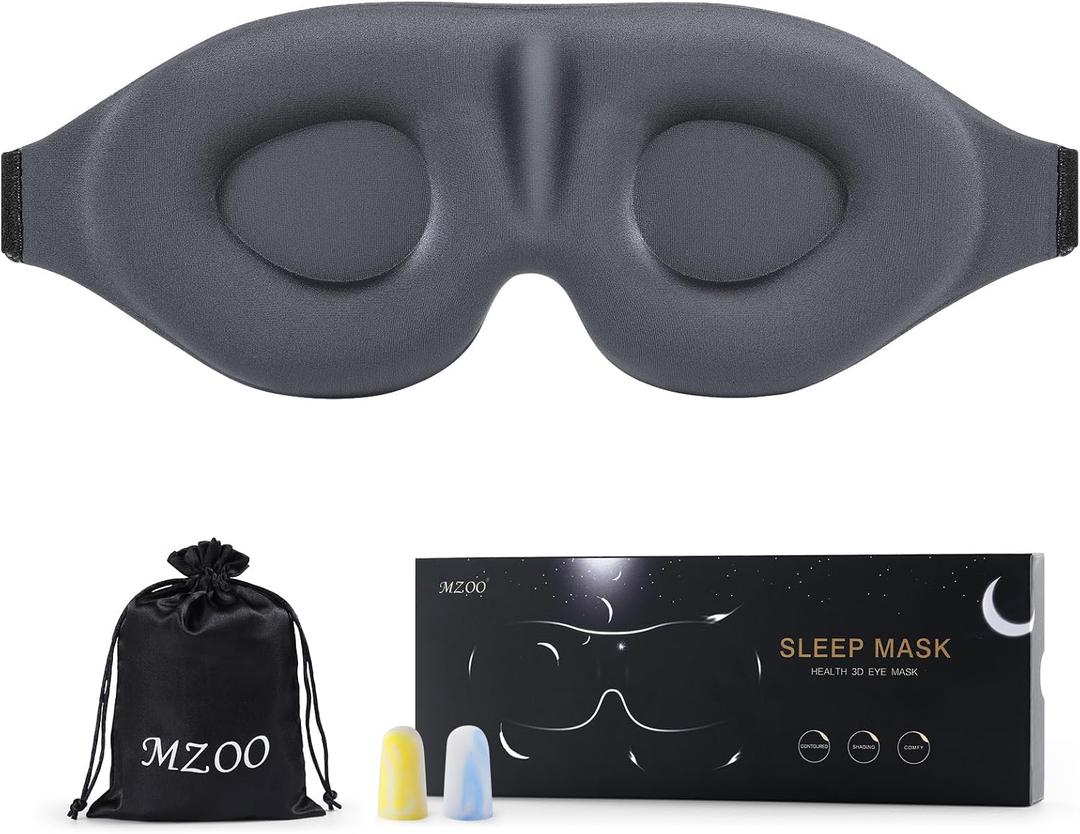 MZOO Luxury Sleep Eye Mask for Side Sleeper Men Women, Zero Eye Pressure 3D Sleeping Mask, Light Blocking Patented Design Night Blindfold, Soft Eye Shade Cover for Travel, Grey