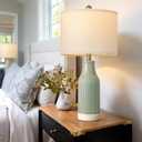 23.75" Modern Green Ceramic Table Lamp Set of 2 for Living Room, Farmhouse Bedside Nightstand Lamp for Bedroom Home Office Dorm