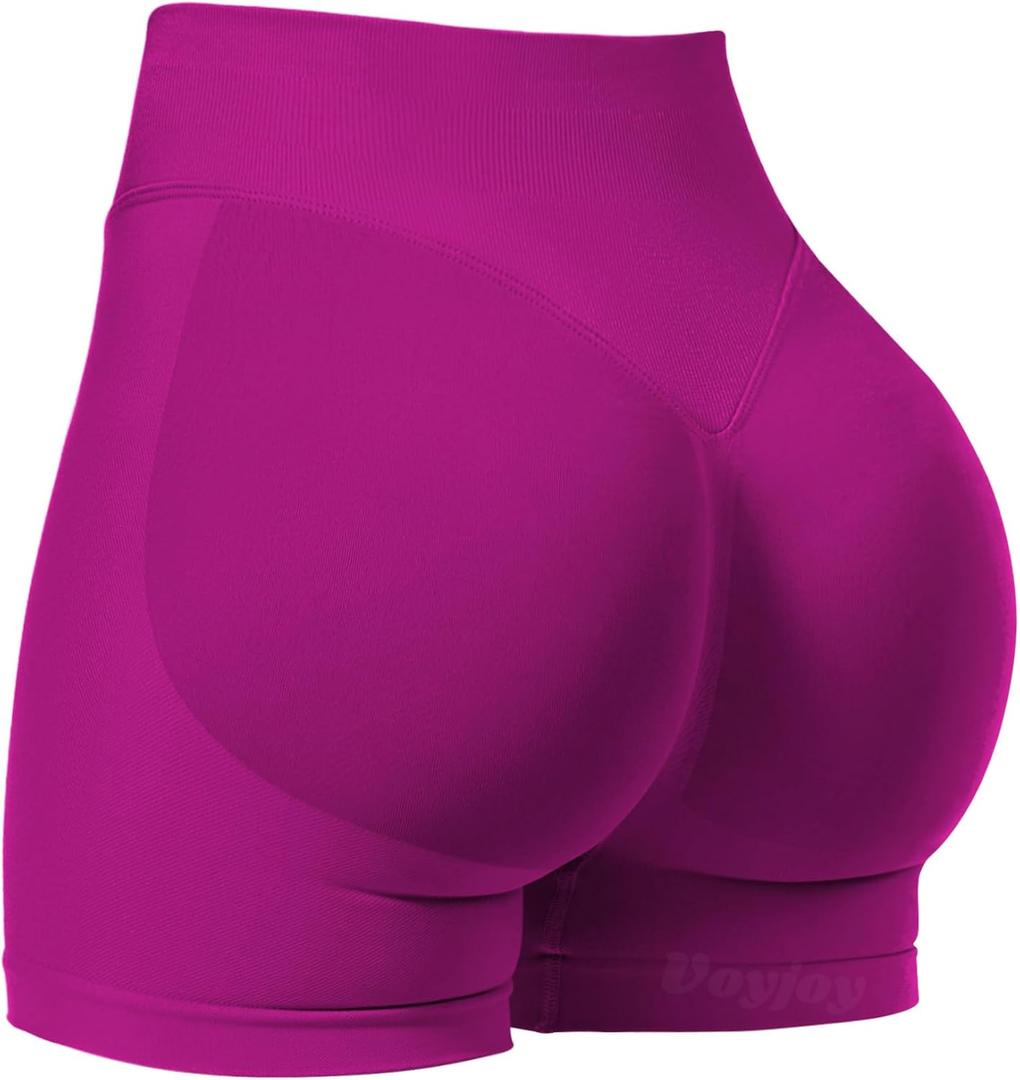 VOYJOY Women Workout Impact Shorts 2.5"/ 3.6"/ 4.5"/ 6" Scrunch Butt Lifting Gym Seamless Booty Biker Shorts (Purple, M)