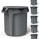 Rubbermaid Commercial Products BRUTE Heavy-Duty Round Trash/Garbage Can, 10-Gallon, Gray, Outdoor Waste Container for Landscapers/Construction/Restaurants/Back of House/Offices/Warehouses, Pack of 6