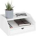 Ballucci Desk Organizer with Drawer, 2 Tier Paper Office Supplies Desk Organizer, 13 2/5" x 9 3/5" x 6", White