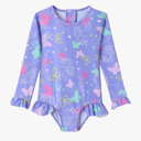 Girls One Piece Swimsuits Long Sleeve Ruffle Zipper Bathing Suit Cute Kids UPF 50+ Rashguard Swimwear 1-6 Years Size 120