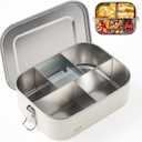 Leakproof Stainless Steel Bento Box (1600ml/54oz) with 5 Sealed Compartments, Metal Lunch Container for Women Adult, Metal Food Storage Lunch box for Work, Travel