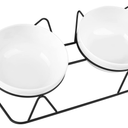 Trosetry Cat Bowls, Double Ceramic Pet Bowls with 15°Tilted Raised Stand for Food and Water, Anti Vomiting Dish Feeder, Perfect Puppy Cats Small Dogs(Black Stand), LLNVBP1966