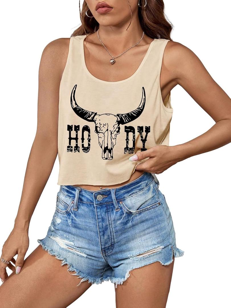 SODSHY Women's Sexy Sleeveless Top Cowboy Shirt Cute Country Concert Cowgirl Outfit Western Graphic Tank Top (C-apricot-crop Tank Top, XS)