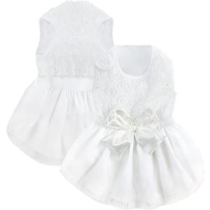 ASENKU Dog Dress Pet Wedding Dress Princess Lace Puppy Birthday Party Outfit Formal Apparel Girl for  Dogs Cats (XL, White)
