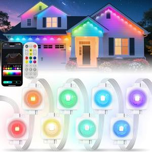 Permanent Outdoor Lights Smart RGB+IC Eave Lights with Remote APP Control, DIY LED Color Individual, White & Colorful Christmas String Light, IP68 Waterproof for House Outside Decor