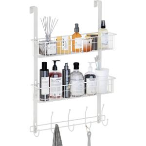LUCYCAZ Over Door Hooks Organizer, Door Hanger Towel Rack with 10 Coat Hooks & 2 Mesh Basket (White)