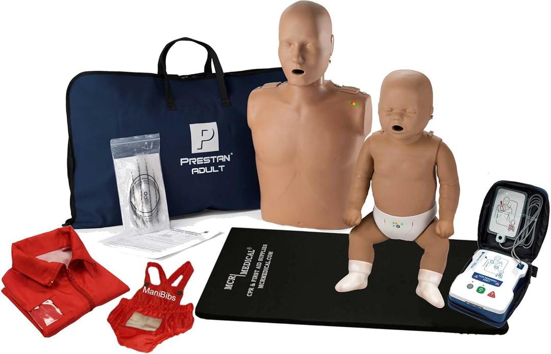 MCR Medical - Prestan Adult and Infant CPR Manikin Kit with Feedback, UltraTrainer, and MCR Accessories-Dark Skin