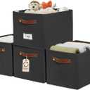 DECOMOMO Storage Baskets for Shelves - Large 15"x11"x10" Foldable Fabric Storage Bins, Baskets for Organizing with Labels (Black, 4pcs)