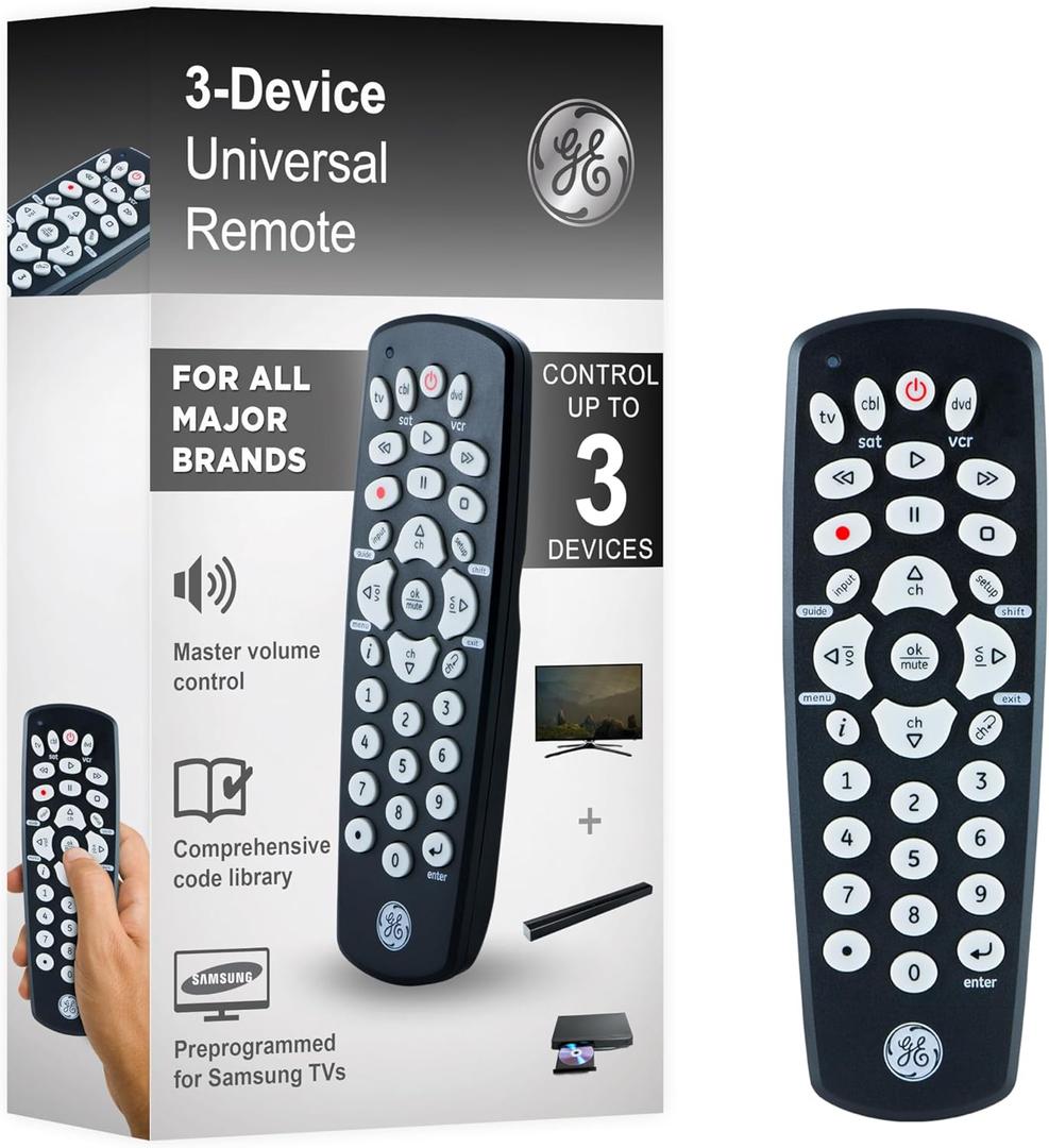 GE Universal Remote Control for Samsung, Vizio, LG, Sony, Sharp, Roku, Apple TV, TCL, Panasonic, Smart TVs, Streaming Players, Blu-ray, DVD, 4-Device, Silver, 33709